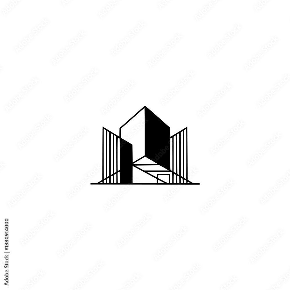 Geometric Architecture Logo, Black and White Minimalist Design Geometric Architecture Logo, Black and White Minimalist Design