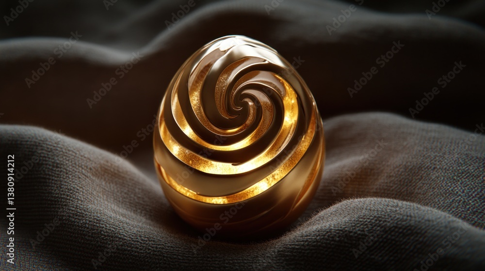 Golden Decorative Egg with Spiral Cutout Design on Fabric Background
