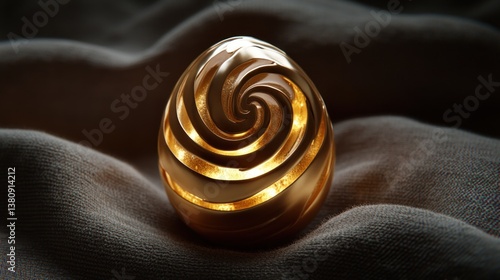 Obraz na płótnie Golden Decorative Egg with Spiral Cutout Design on Fabric Background w salonie