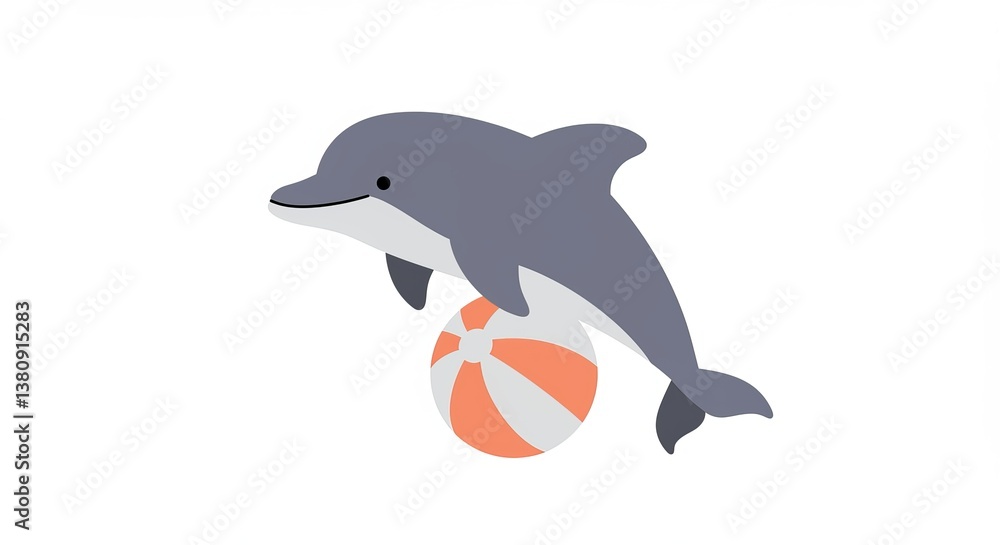 Fototapeta premium Cute dolphin balancing colorful ball illustration