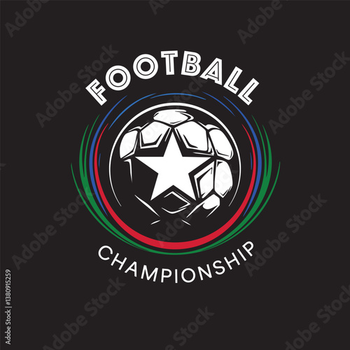 A vector illustration featuring a football with a star at its center, surrounded by circular lines in blue, green, and red