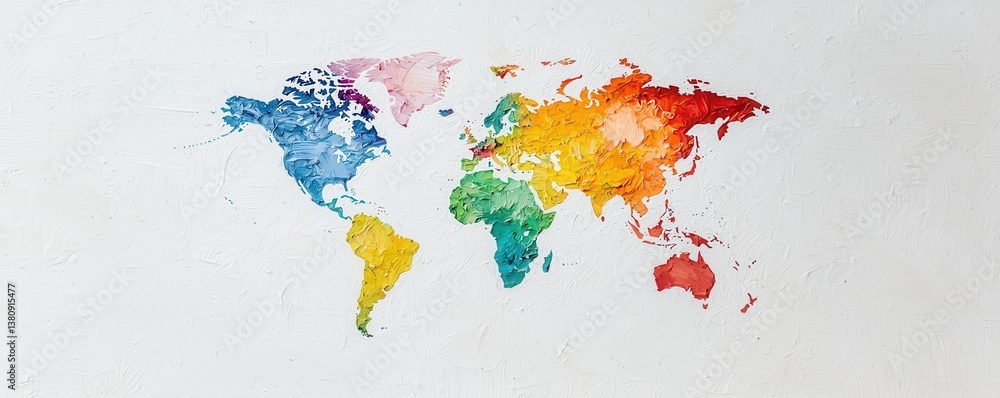Fototapeta premium Colorful Watercolor World Map Illustration with Unique Artistic Design and Subtle Texture on a Light Background