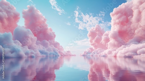 Obraz na płótnie Ethereal cotton candy clouds meet tranquil waters in a surreal landscape w salonie