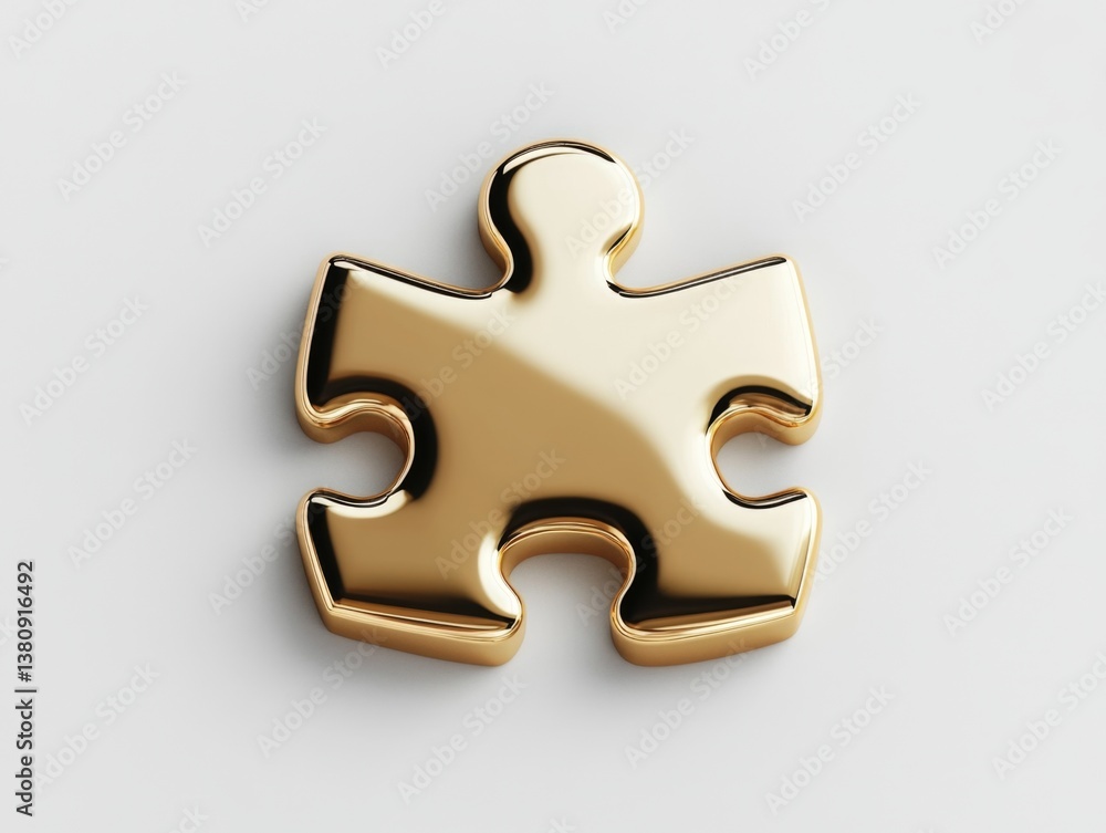 Obraz premium Gold puzzle piece on white background, solution concept