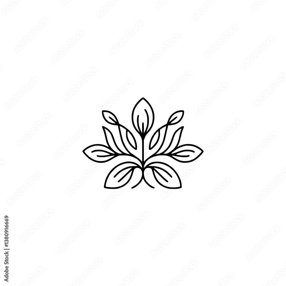 Fototapeta premium Elegant Black Line Art Leaf Emblem on White Background