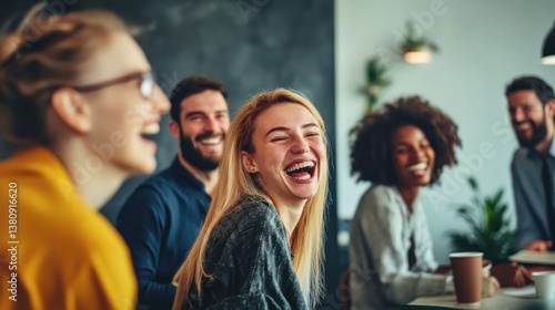 Obraz na płótnie Group of People Laughing Together During Meeting in Office Setting w salonie