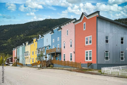 Photos Dawson city in Yukon, Canada, colorful houses in the ancient village of the gold