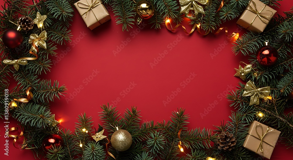 Crimson Christmas Frame A Festive Red Garland Holiday Sparkle and Gold Winter Wonderland Border Red Festive Background Christmas Lights and Gifts AI Generated Crimson Christmas Frame A Festive Red Garland Holiday Sparkle and Gold Winter Wonderland Border Red Festive Background Christmas Lights and Gifts AI Generated