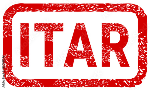 Dirty red stamp mark "ITAR" (International Traffic in Arms Regulations) surrounded by a rounded frame (cut out)