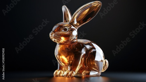 Obraz na płótnie Shiny Glass Rabbit Sitting Sculpture Against Black Backdrop Still Life w salonie