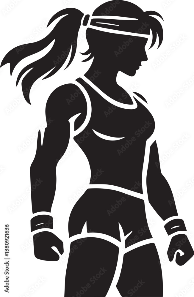 Fototapeta premium Bodybuilder woman silhouette vector, Bodybuilder logo, Bodybuilder vector illustration