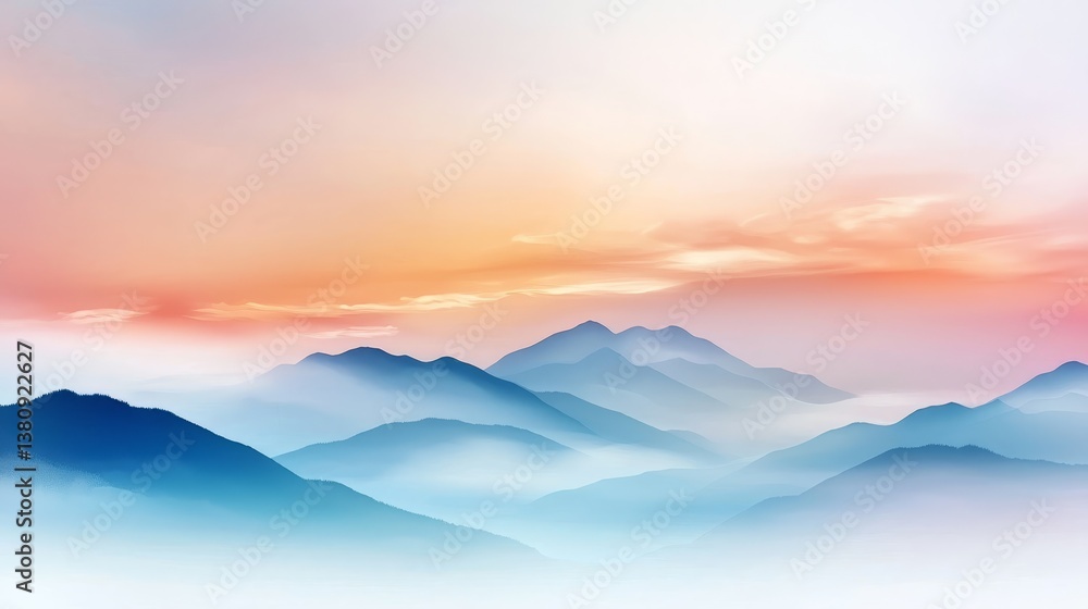 Obraz premium Breathtaking mountain vista colorful sunset over majestic peaks and valleys