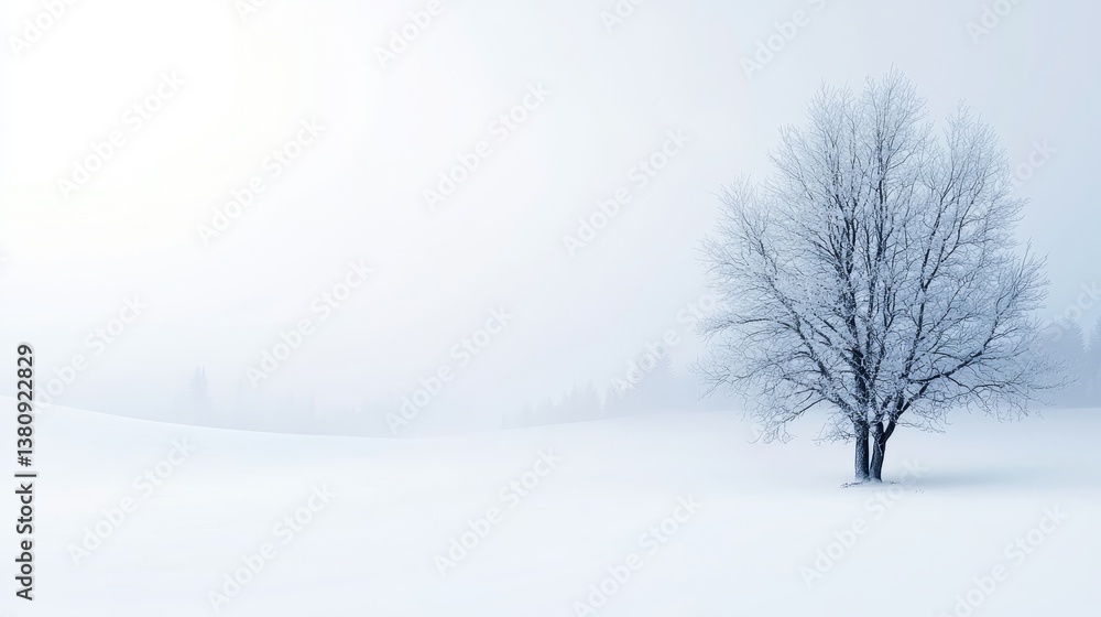 Solitary tree in snowy winter wonderland serene landscape of tranquility Solitary tree in snowy winter wonderland serene landscape of tranquility