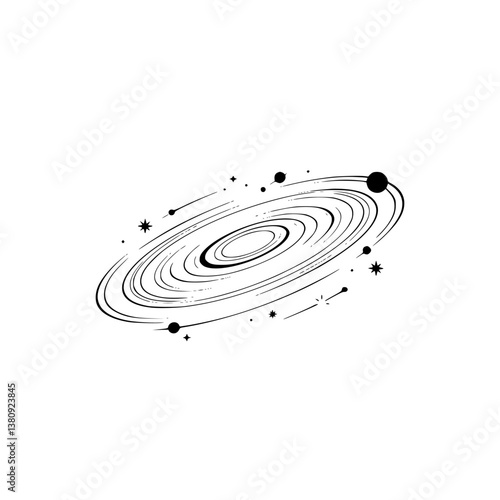 Minimalist Galaxy Illustration with Stars and Planets
