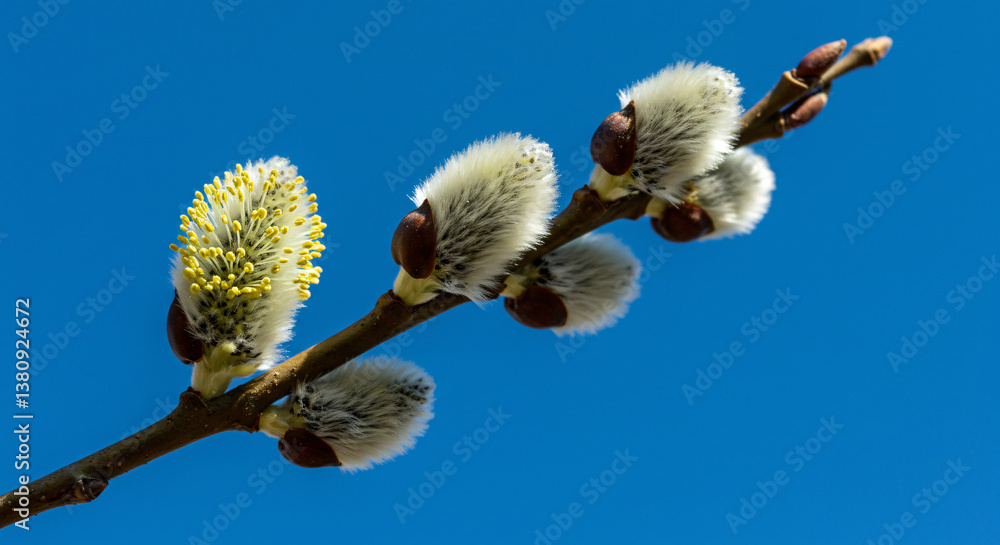 Close-up of willow catkins against a clear blue sky Close-up of willow catkins against a clear blue sky