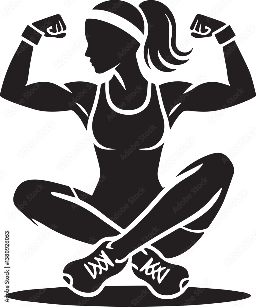 Fototapeta premium Bodybuilder woman silhouette vector, Bodybuilder logo, Bodybuilder vector illustration