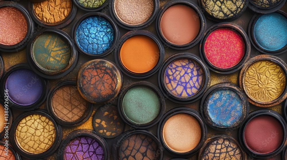 Professional studio shot of eyeshadow pigments arranged in artistic patterns Professional studio shot of eyeshadow pigments arranged in artistic patterns