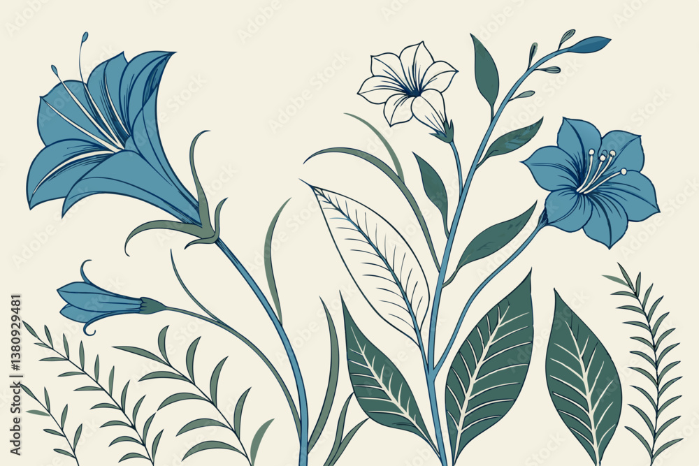 Fototapeta premium Botanical illustration. Botanical. Colorful. Simple. Line drawing.