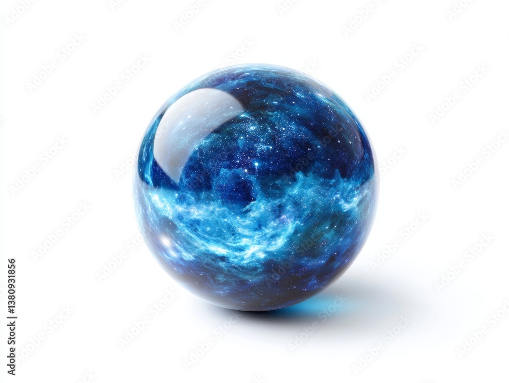 Blue nebula sphere, studio shot, white background, cosmic design Blue nebula sphere, studio shot, white background, cosmic design