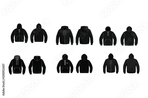 Black Apparel Mockups: Jackets, Hoodies - Front, Back, Side Views Set