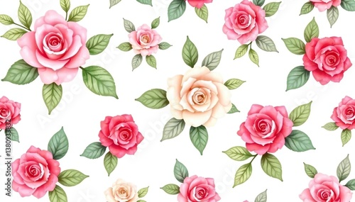 Wallpaper Mural Delicate watercolor roses, intertwined leaves, seamless repeat, watercolor, pattern Torontodigital.ca