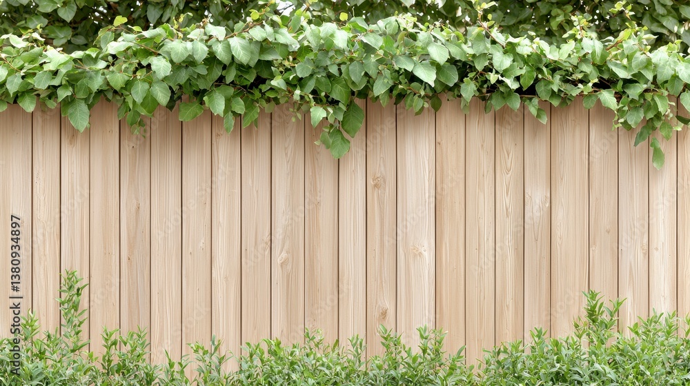 Fototapeta premium Wooden Fence with Greenery Above
