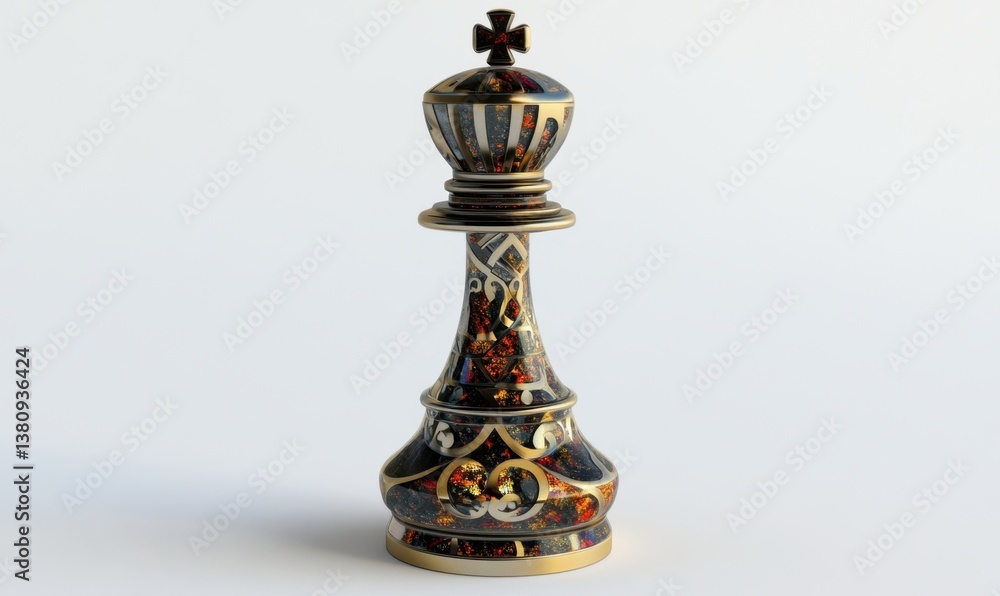 Fototapeta premium Ornate chess king on white background, strategy game concept