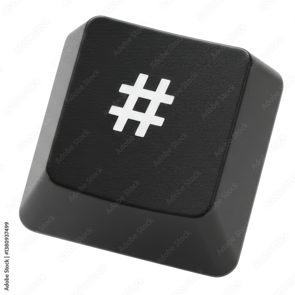 Fototapeta premium Close-up of a black keyboard key featuring the hashtag symbol (