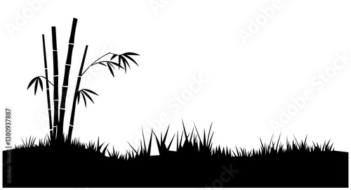 Wallpaper Mural Bamboo Silhouette. Black Silhouette of Bamboo Stalks and Grass in Nature Scene. Torontodigital.ca