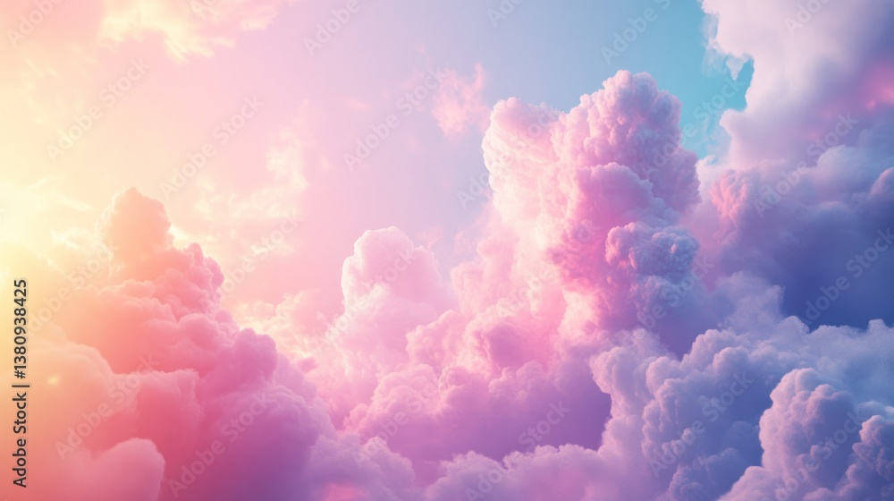 Ethereal pastel cloudscape with radiant hues capturing imagination and serenity
