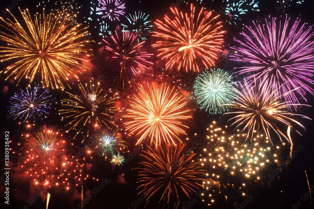 A Night Sky Filled With Vibrant Fireworks Displays A Night Sky Filled With Vibrant Fireworks Displays