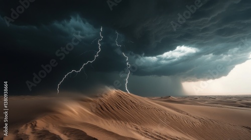 Obraz na płótnie Majestic desert landscape illuminated by electrical storm's intense lightning strikes w salonie