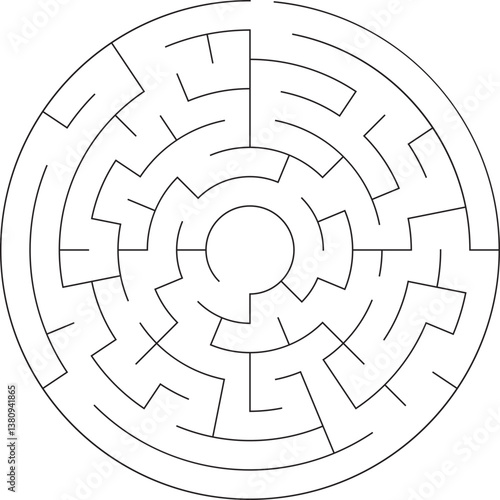 Circular Maze Puzzle Labyrinth Game, Challenge, Path, Solution, Design