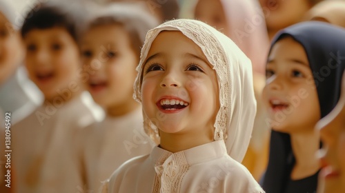 Obraz na płótnie Joyful Children Singing Ramadan Songs with Devotion and Cultural Pride w salonie