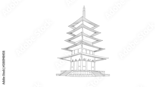 Traditional Multi-tier Chinese Temple with Pagoda Roof