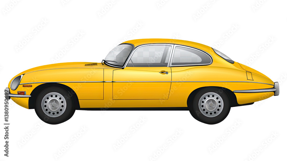 Classic Yellow Coupe: A meticulously detailed illustration of a vibrant yellow classic coupe, radiating elegance and timeless appeal, perfect for automotive and vintage themes. Classic Yellow Coupe: A meticulously detailed illustration of a vibrant yellow classic coupe, radiating elegance and timeless appeal, perfect for automotive and vintage themes.