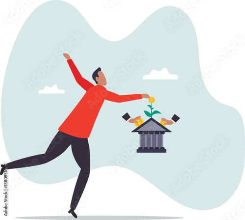 Mutual funds investment, pension or savings growth, increase wealth, dividends or capital gain profit, interest rate return.character for design.