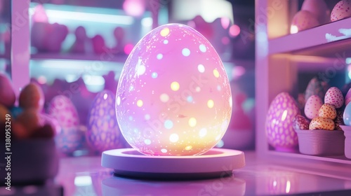 Glowing Egg Centerpiece with Colorful Polka Dots and Pastel Display