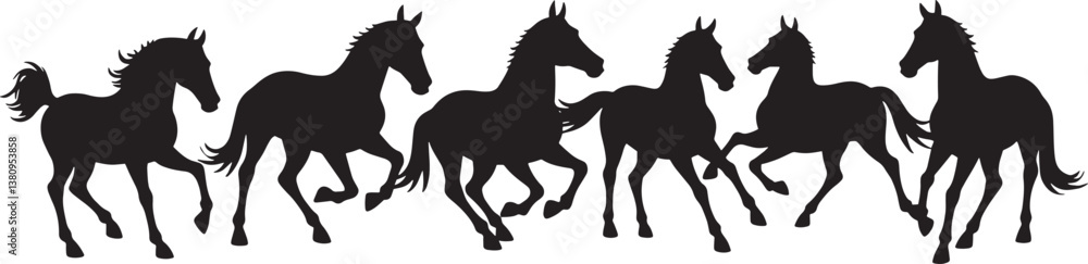 Silhouette of running horses on white background. Vector illustration Silhouette of running horses on white background. Vector illustration