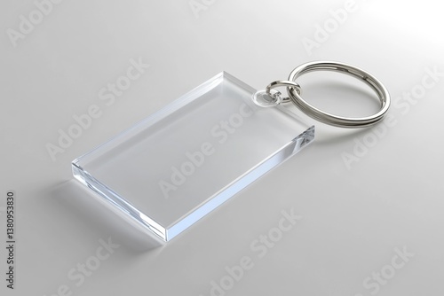 Clear acrylic key chain mockup on plain background