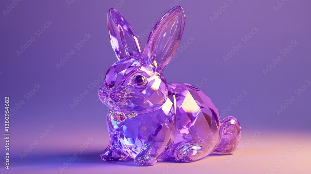 Crystal Rabbit Sculpture Shines with Purple and Pink Light Display