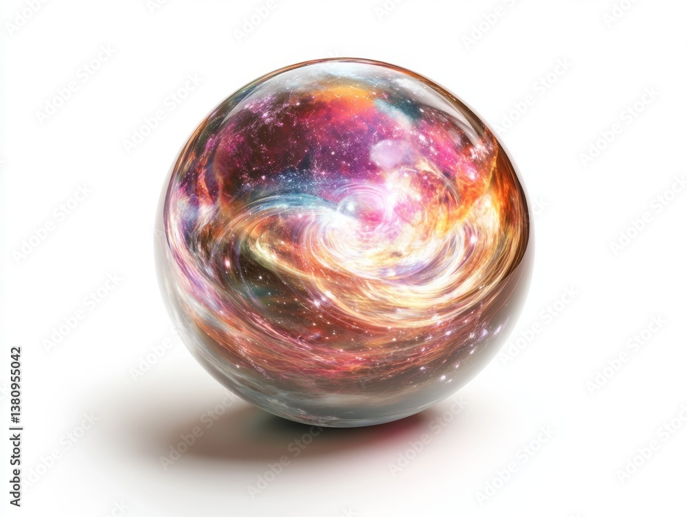 Cosmic Nebula Captured in Glass Sphere on White Cosmic Nebula Captured in Glass Sphere on White