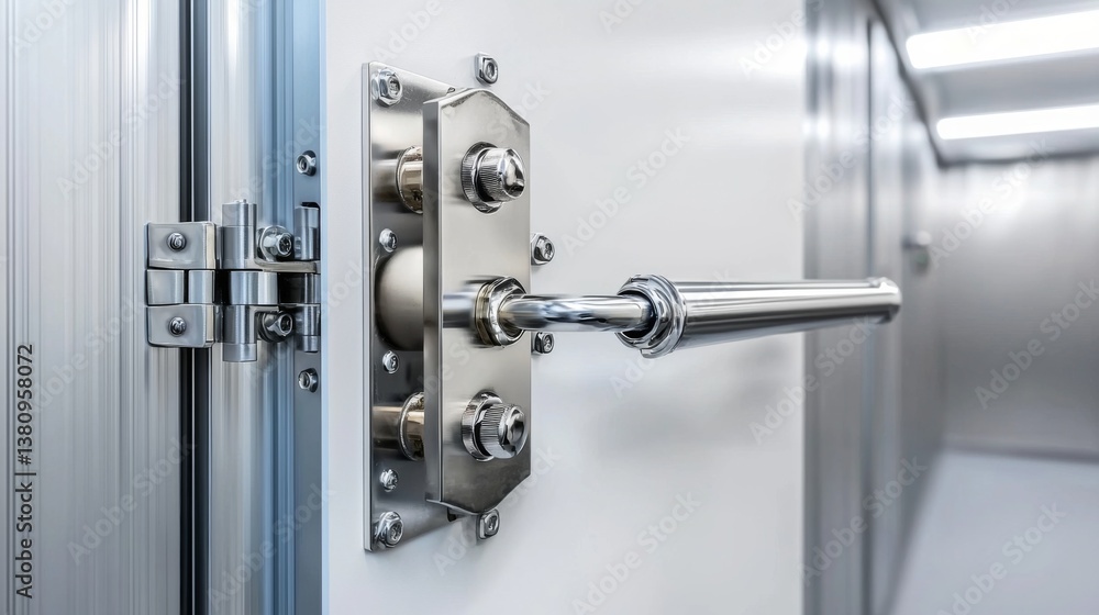 Close-up of a secure metal door handle and lock mechanism Close-up of a secure metal door handle and lock mechanism