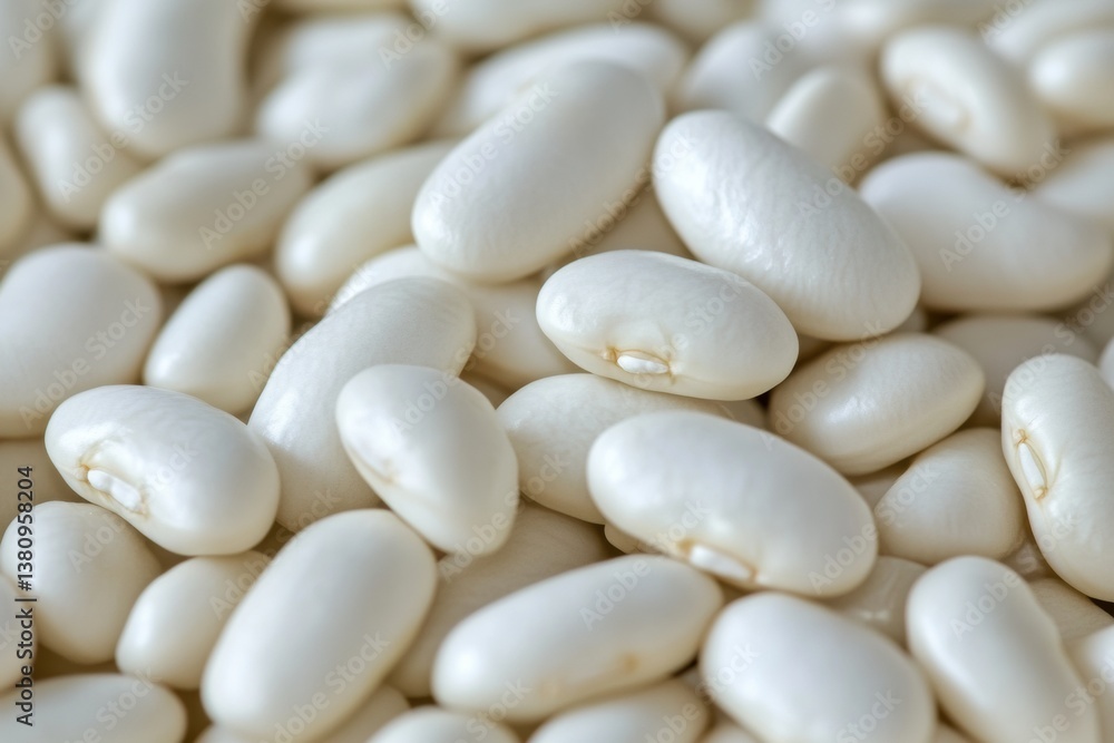 Close-up of white kidney beans - smooth texture and natural patterns Close-up of white kidney beans - smooth texture and natural patterns