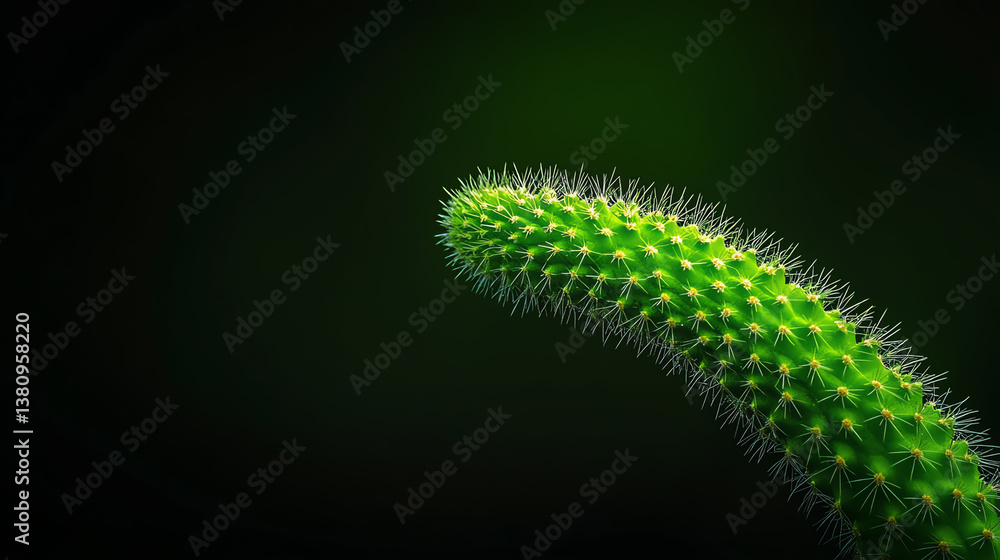 A close-up view of a vibrant green cactus with sharp spines, set against a dark background. The intricate details showcase the unique texture and form of this desert plant. A close-up view of a vibrant green cactus with sharp spines, set against a dark background. The intricate details showcase the unique texture and form of this desert plant.