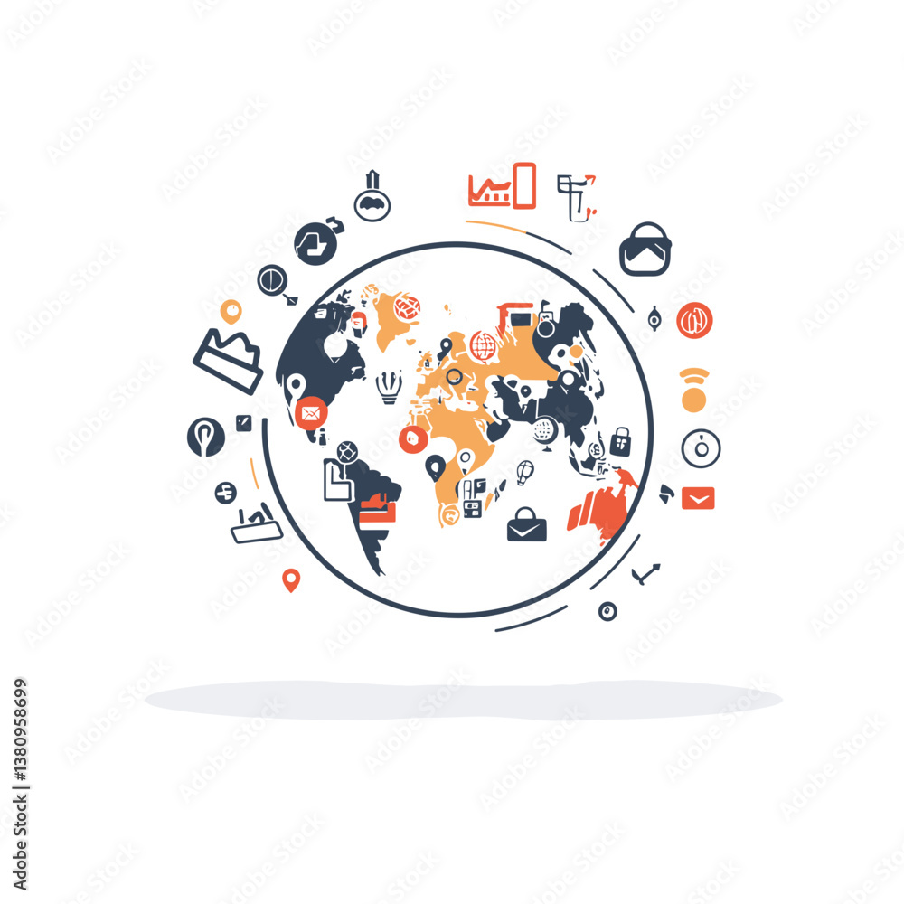 Obraz premium Global Business Network Map Illustration