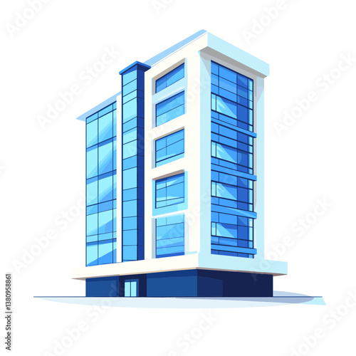 Modern Blue Glass Office Building Isometric Illustration