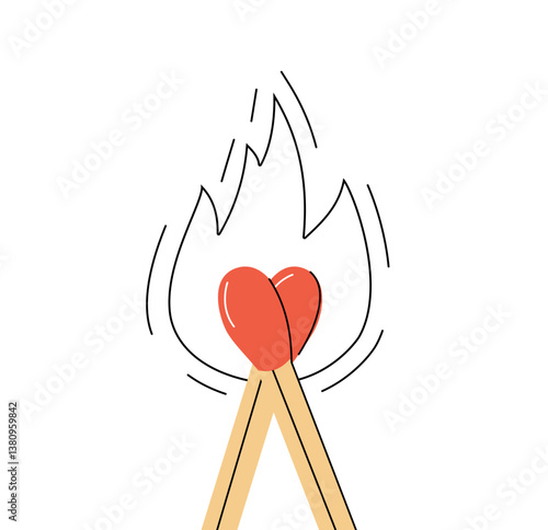 We are a perfect match concept. Vector illustration with two matches forming a heart. Design element for card, flyer, poster, for Valentines day