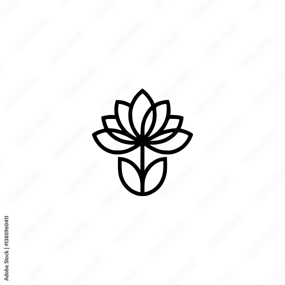 Minimalist Lotus Flower Line Art Logo on White Background Minimalist Lotus Flower Line Art Logo on White Background