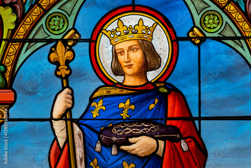 Fotografía Stained (1931) glass of Saint Louis, Roi de France, or Saint Louis IX de France